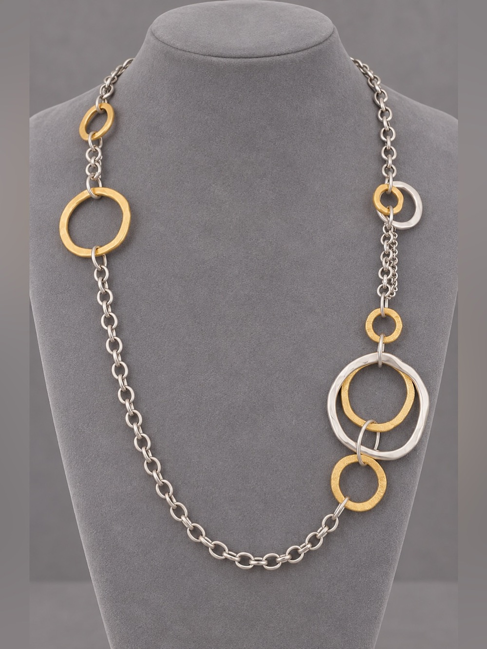 Premier Designs Cutting Edge Gold & Silvertone Asymmetric Necklace EUC 36” #694